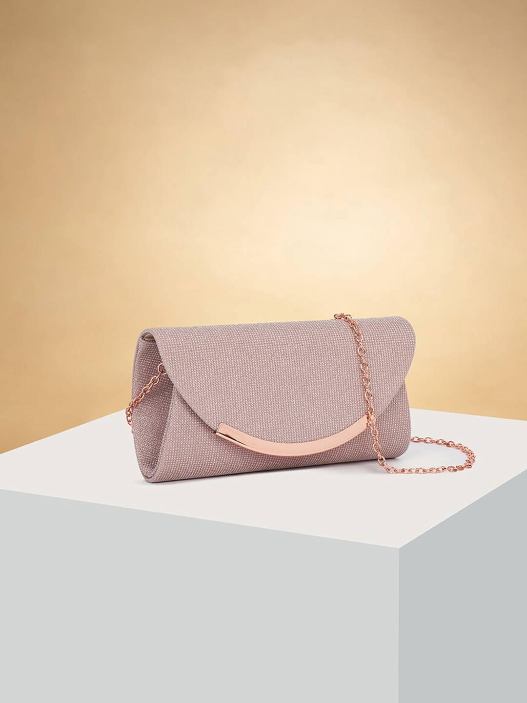 

Forever Glam by Pantaloons Textured Box Clutch, Rose gold