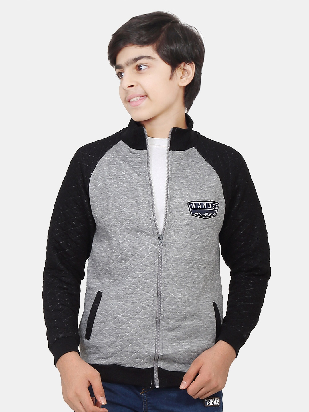 

BAESD Boys Colourblocked Mock Collar Cardigan Cotton Ribbed Sweater, Grey