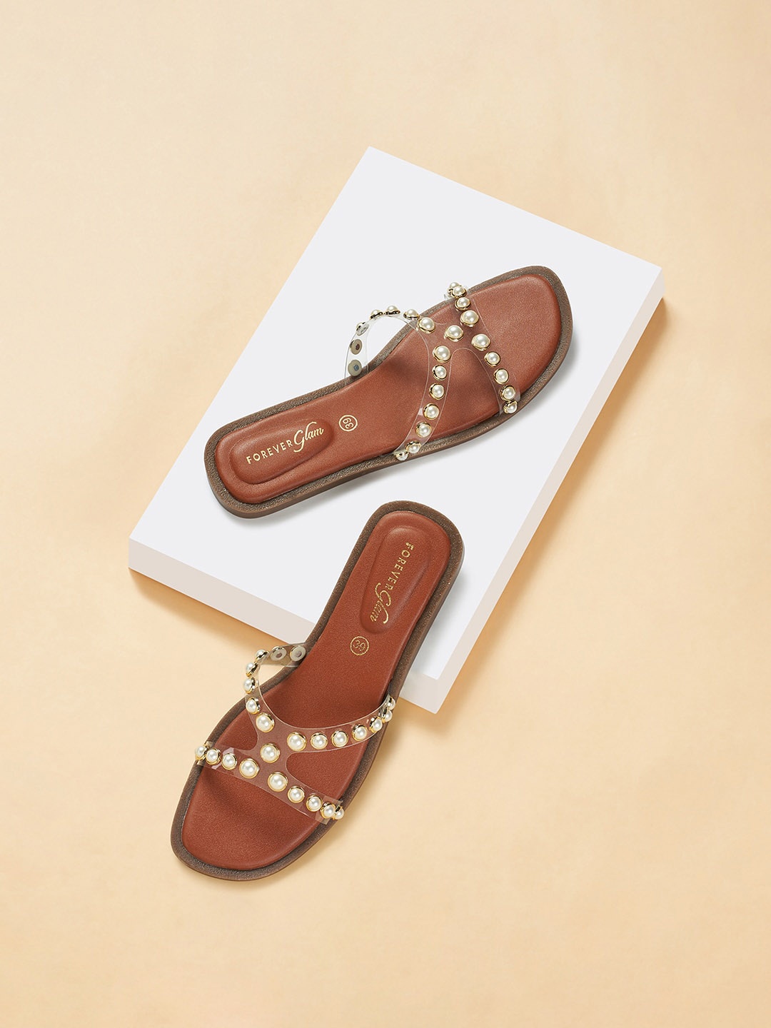 

Forever Glam by Pantaloons Embellished Open Toe Flats, Tan