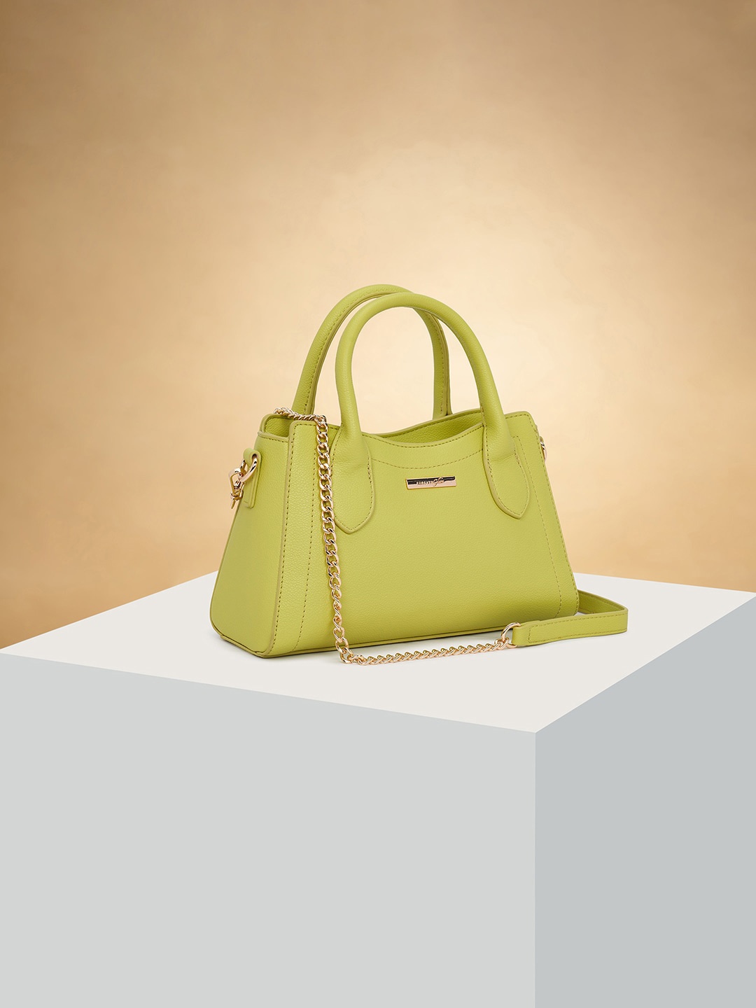 

Forever Glam by Pantaloons PU Structured Handheld Bag, Lime green