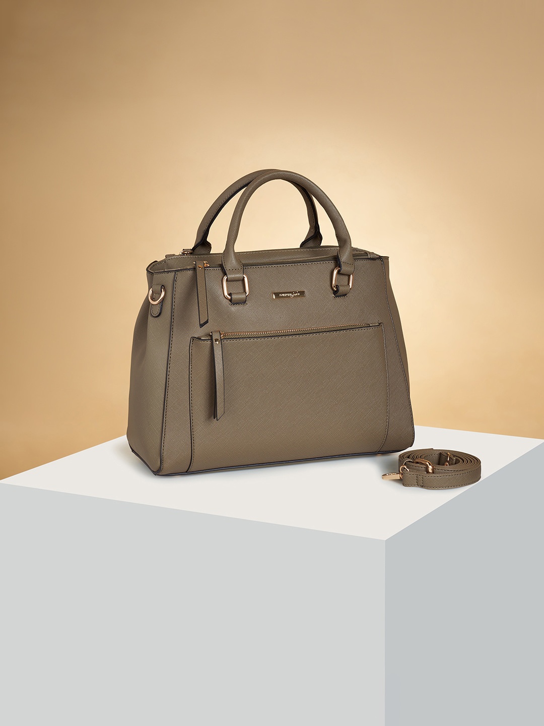 

Forever Glam by Pantaloons Textured Structured Handheld Bag, Khaki