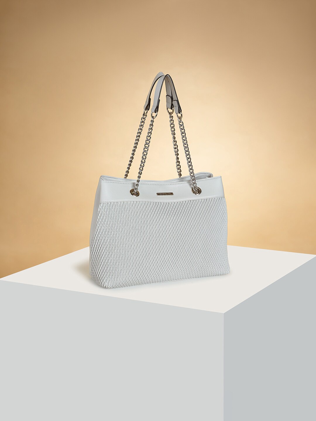 

Forever Glam by Pantaloons Striped Structured Handheld Bag, Grey