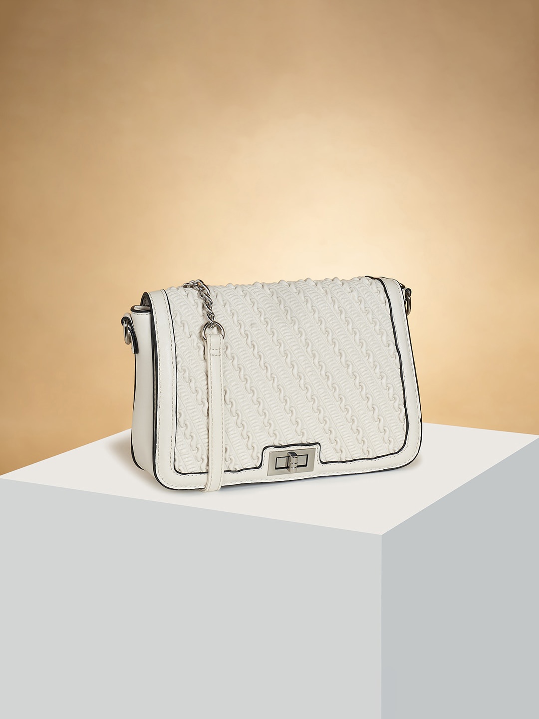 

Forever Glam by Pantaloons Textured Structured Sling Bag, Off white