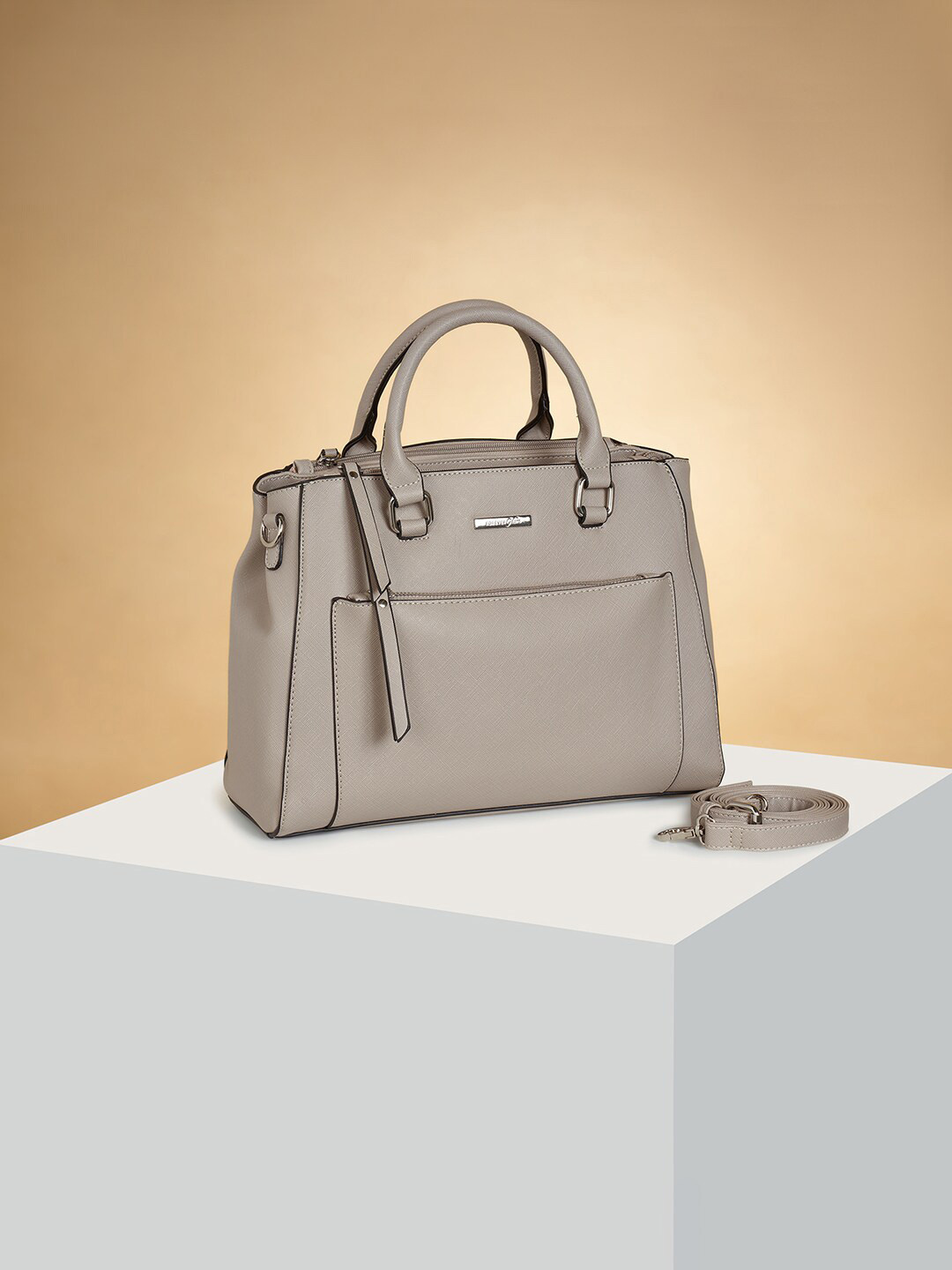 

Forever Glam by Pantaloons Textured Structured Handheld Bag, Grey
