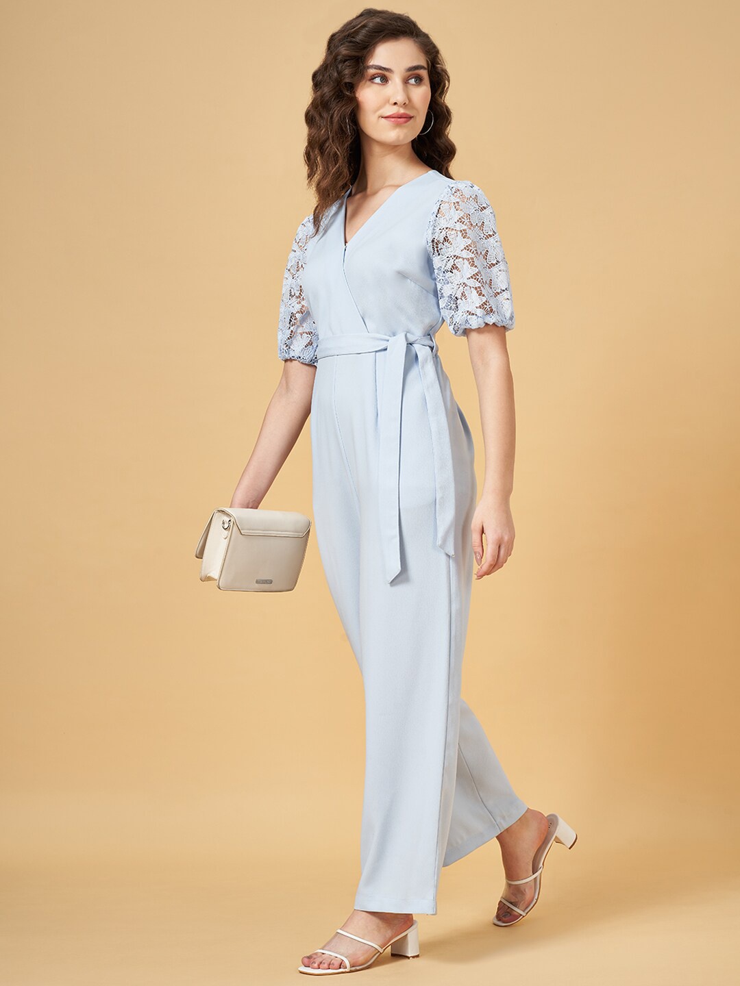 

Honey by Pantaloons V-Neck Waist Tie-Ups Detail Basic Jumpsuit, Blue