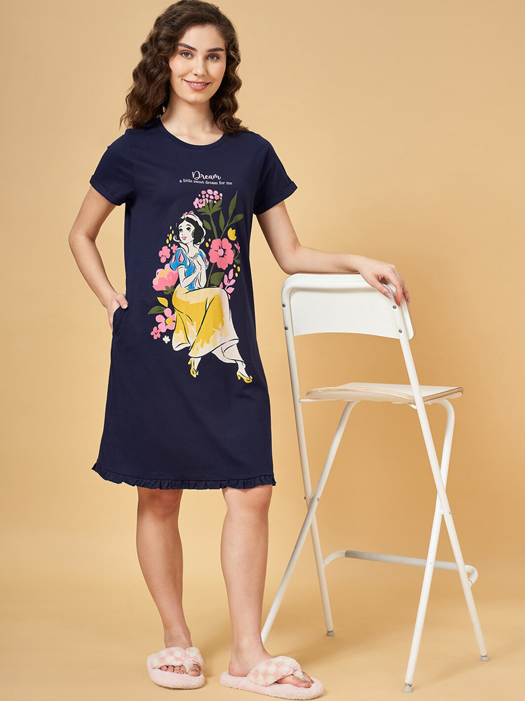 

Dreamz by Pantaloons Snow White Printed Pure Cotton Nightdress, Navy blue