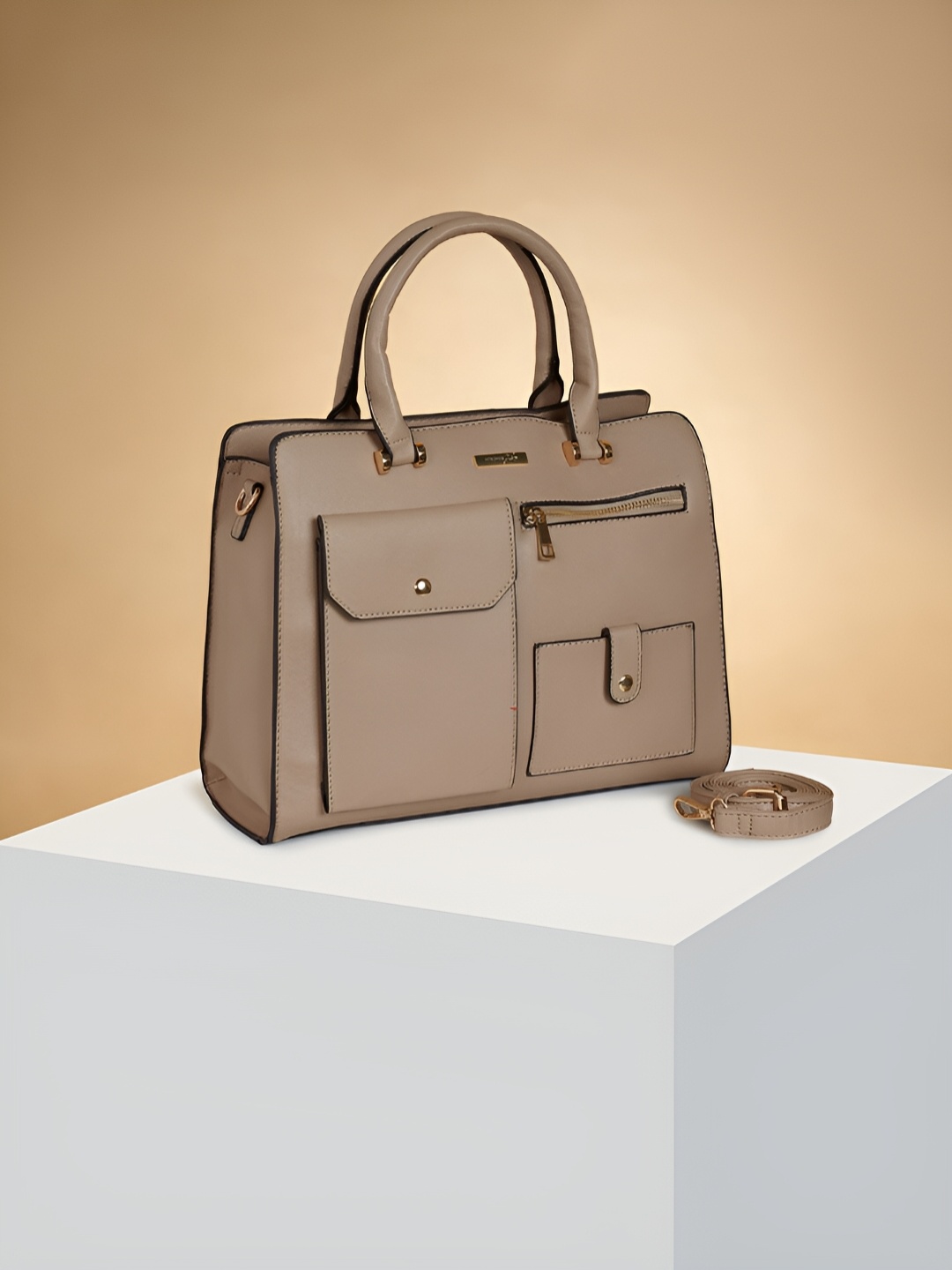 

Forever Glam by Pantaloons Structured Handheld Bag, Beige