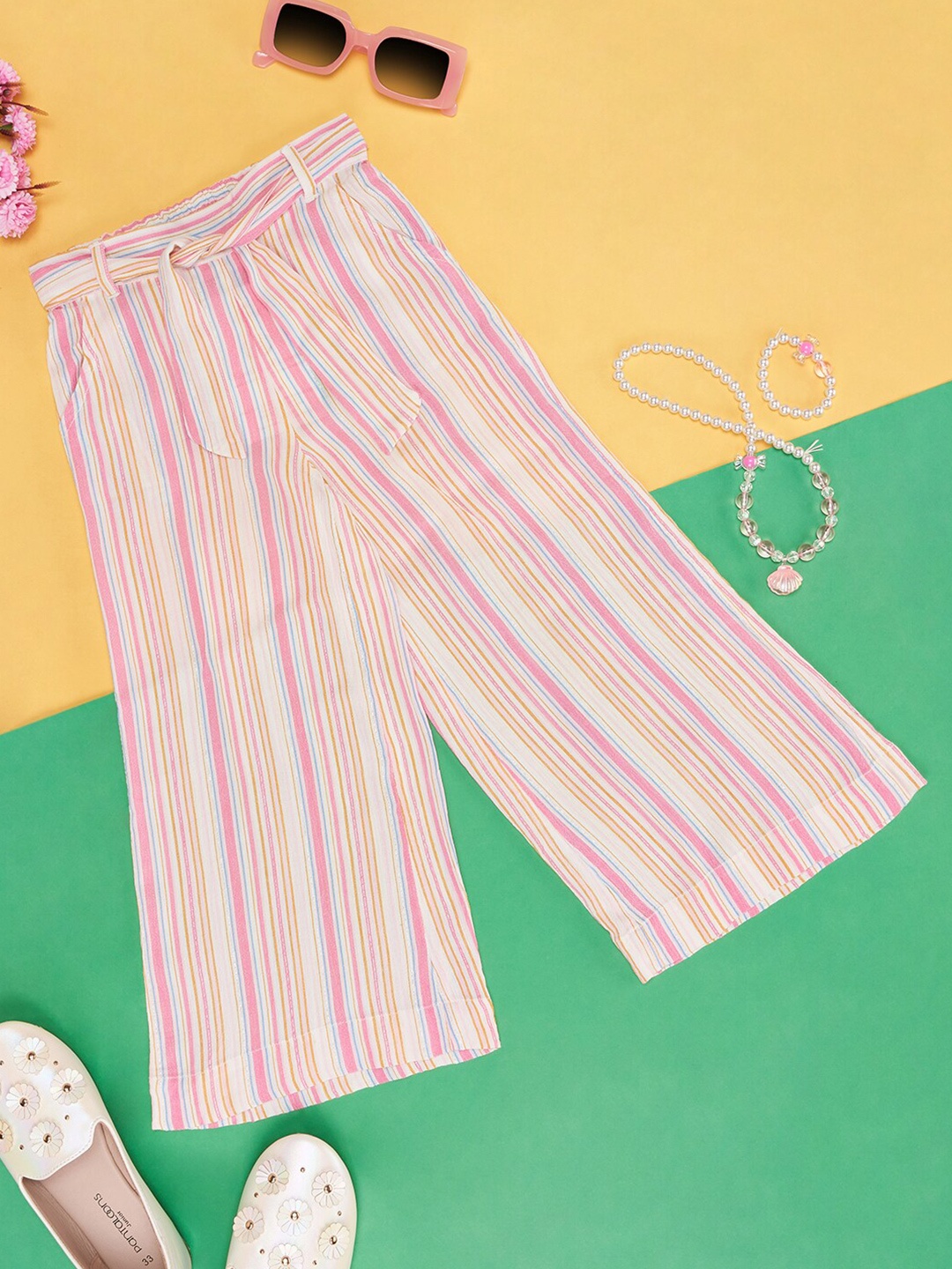 

Pantaloons Junior Girls Striped Flared Palazzos, Pink