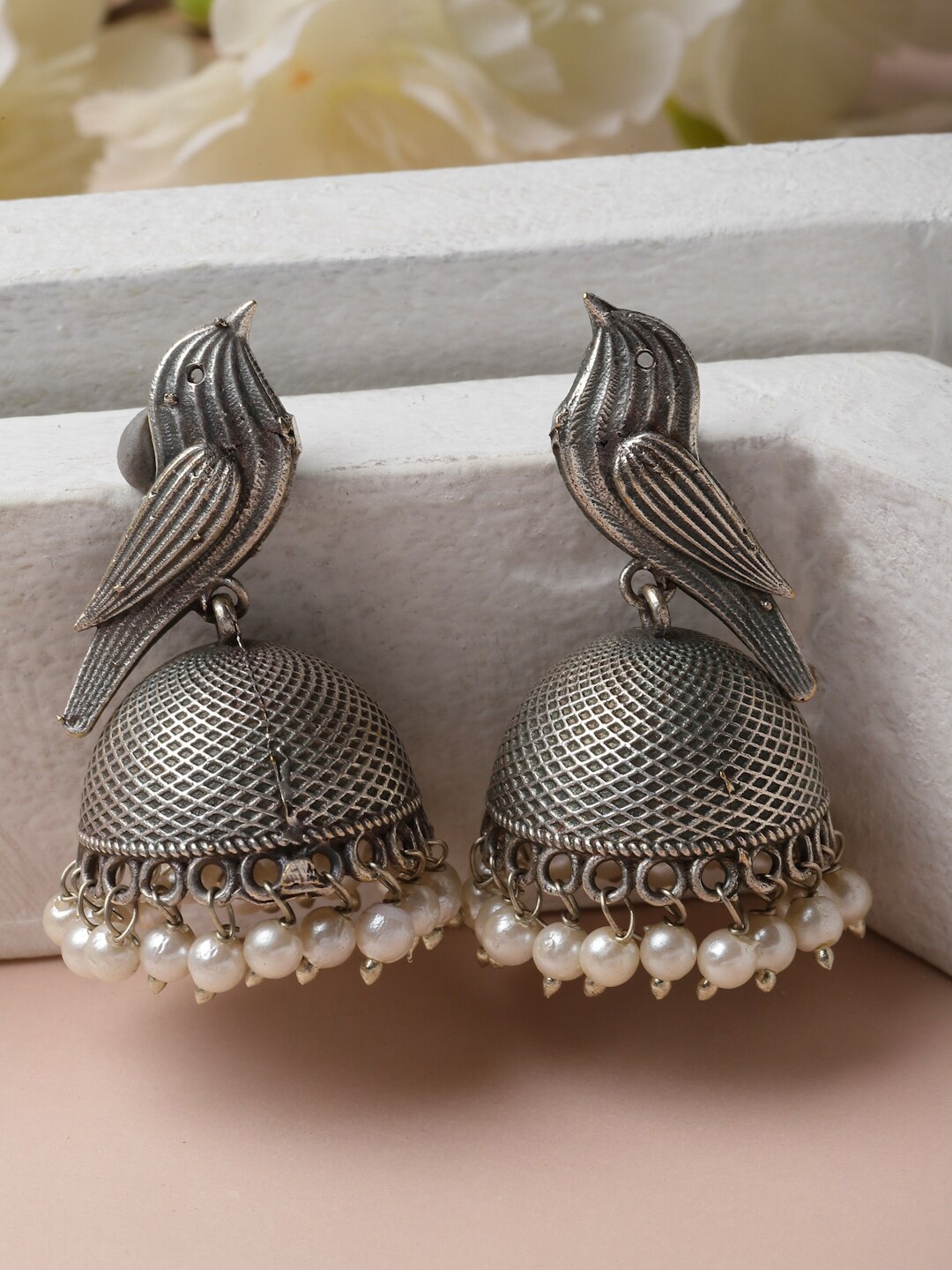 

CHUI MUI Brass-Plated Oxidised Dome Shaped Jhumkas, Silver
