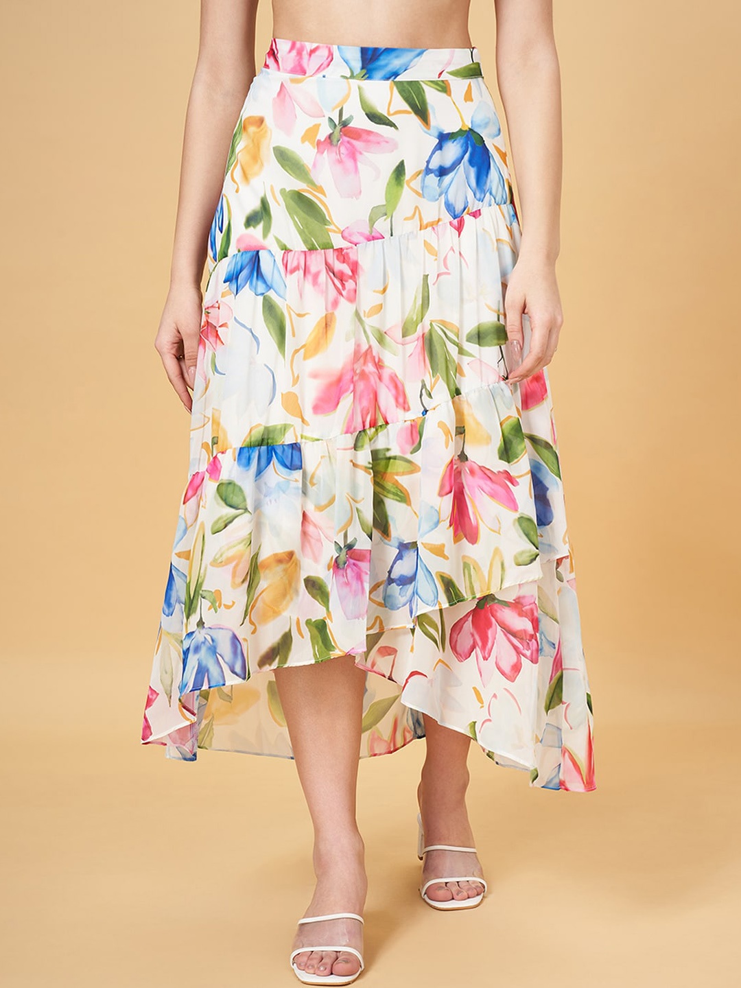 

Honey by Pantaloons Floral Printed Tiered Midi Skirt, White