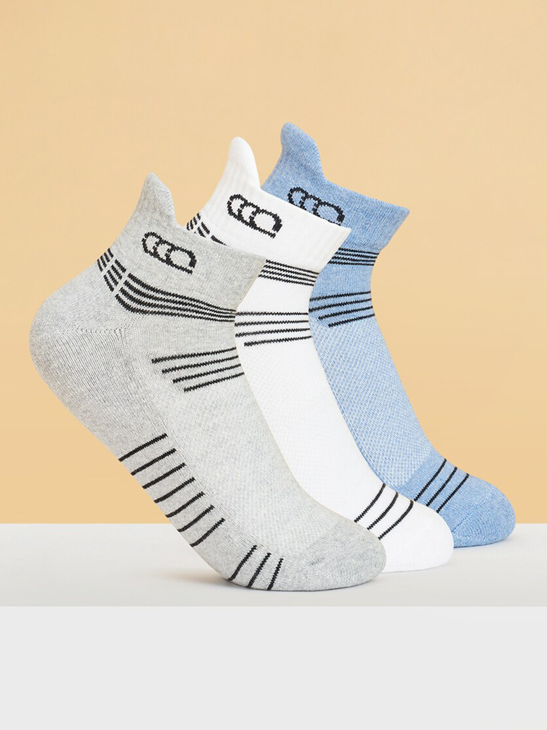 

Ajile by Pantaloons Men Pack Of 3 Striped Ankle Length Socks, Grey