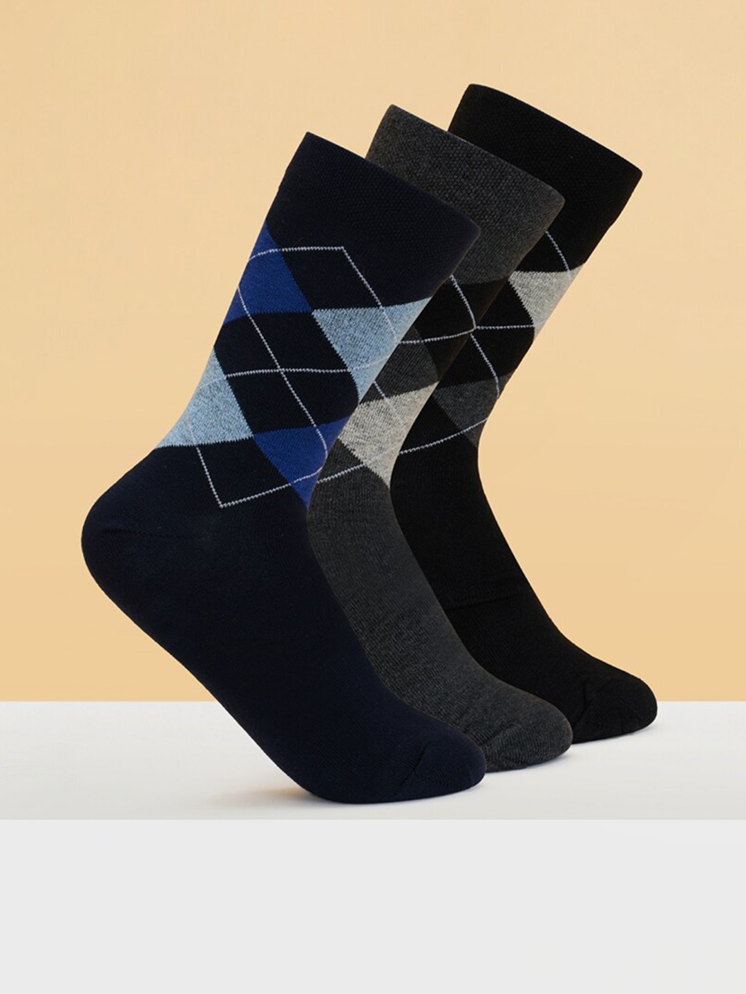 

BYFORD by Pantaloons Men Pack Of 3 Patterned Ankle Length Socks, Navy blue