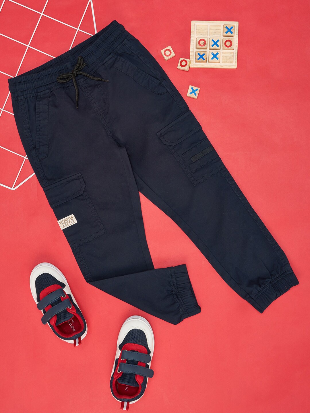 

Pantaloons Junior Boys Cotton Joggers Trousers, Navy blue