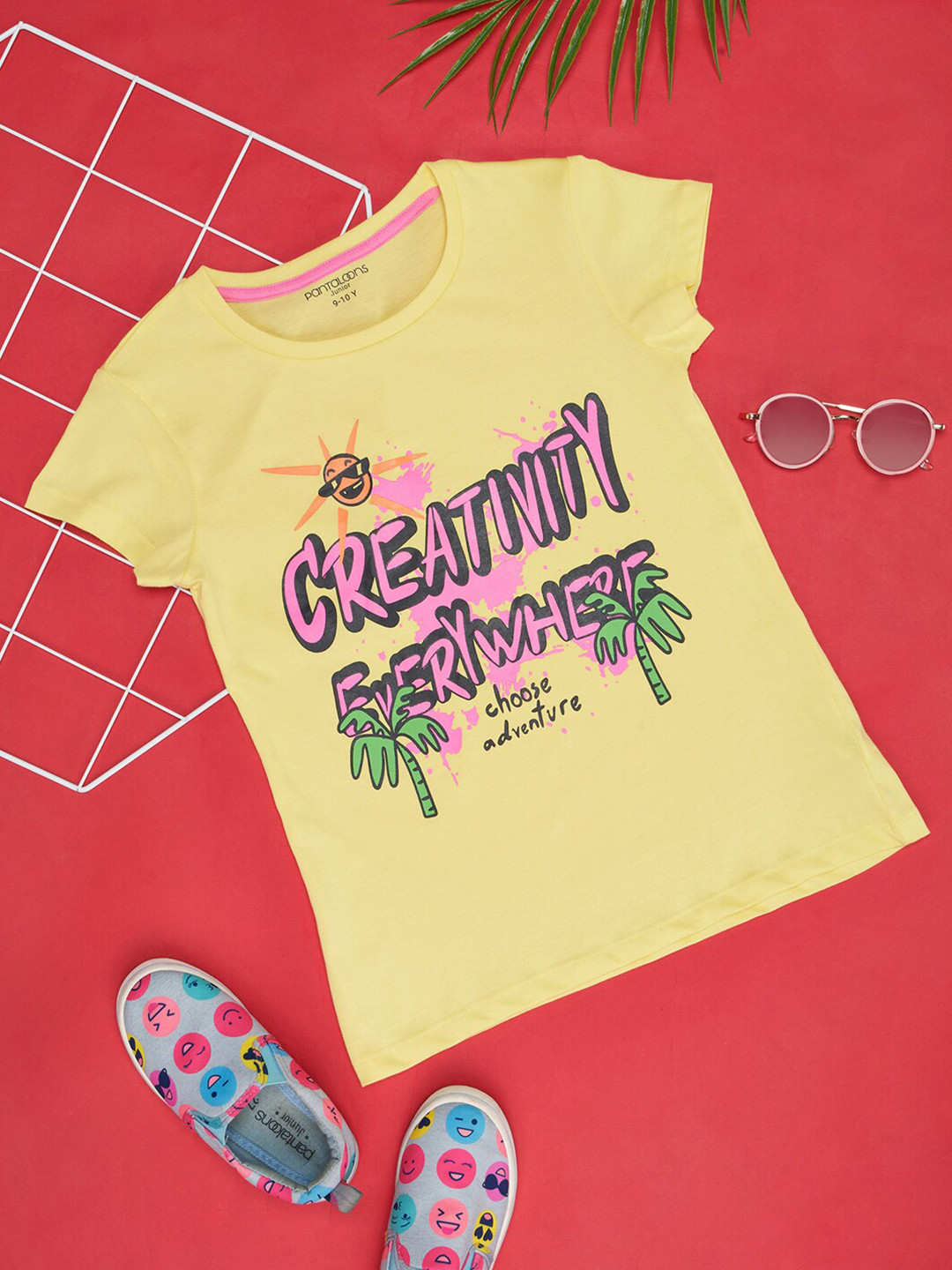 

Pantaloons Junior Girls Typography Printed Round Neck Short Sleeves Cotton T-shirt, Yellow