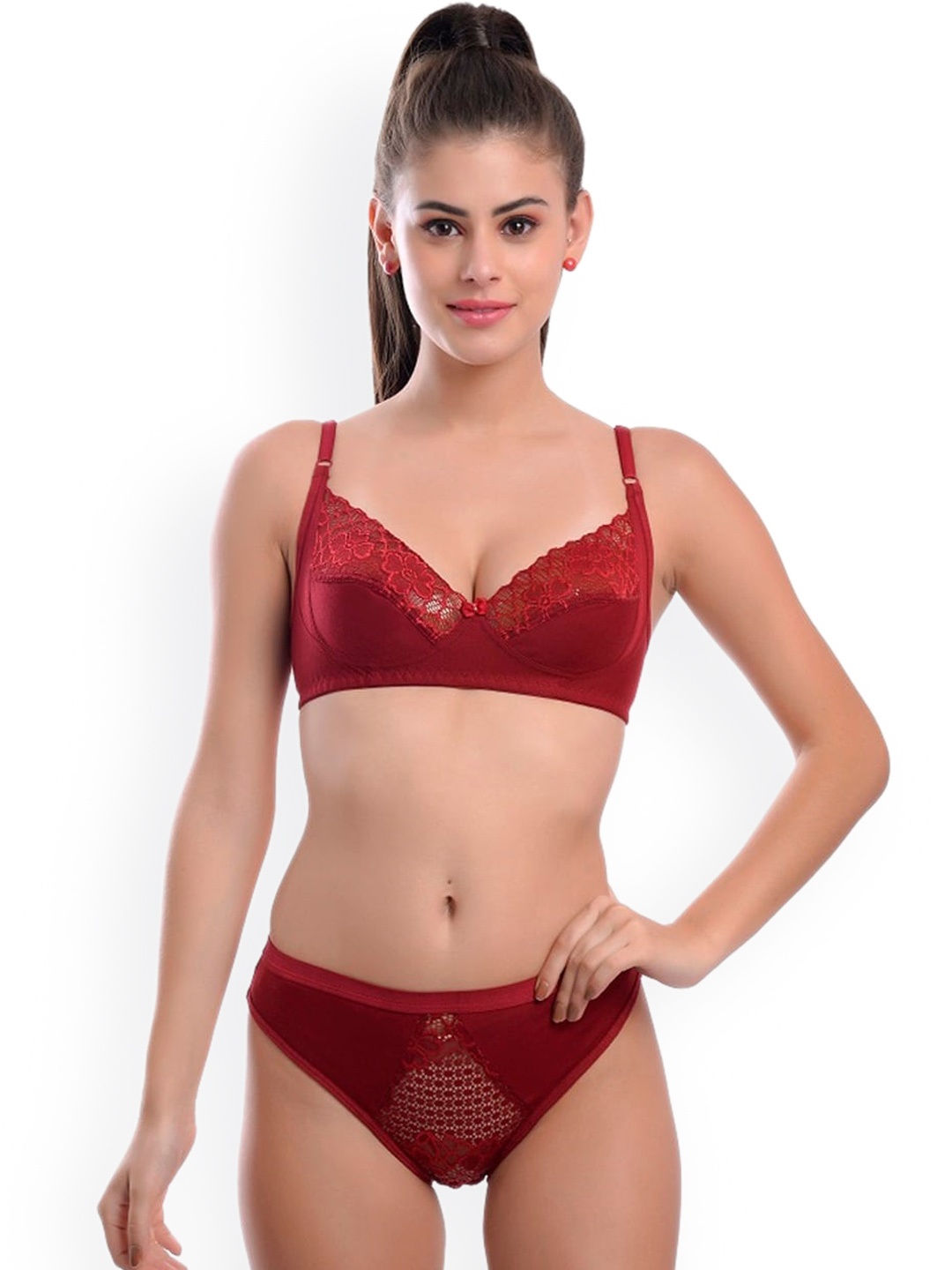 

new blue eyes Self-Design Lightly Padded Nylon Lingerie Set, Maroon