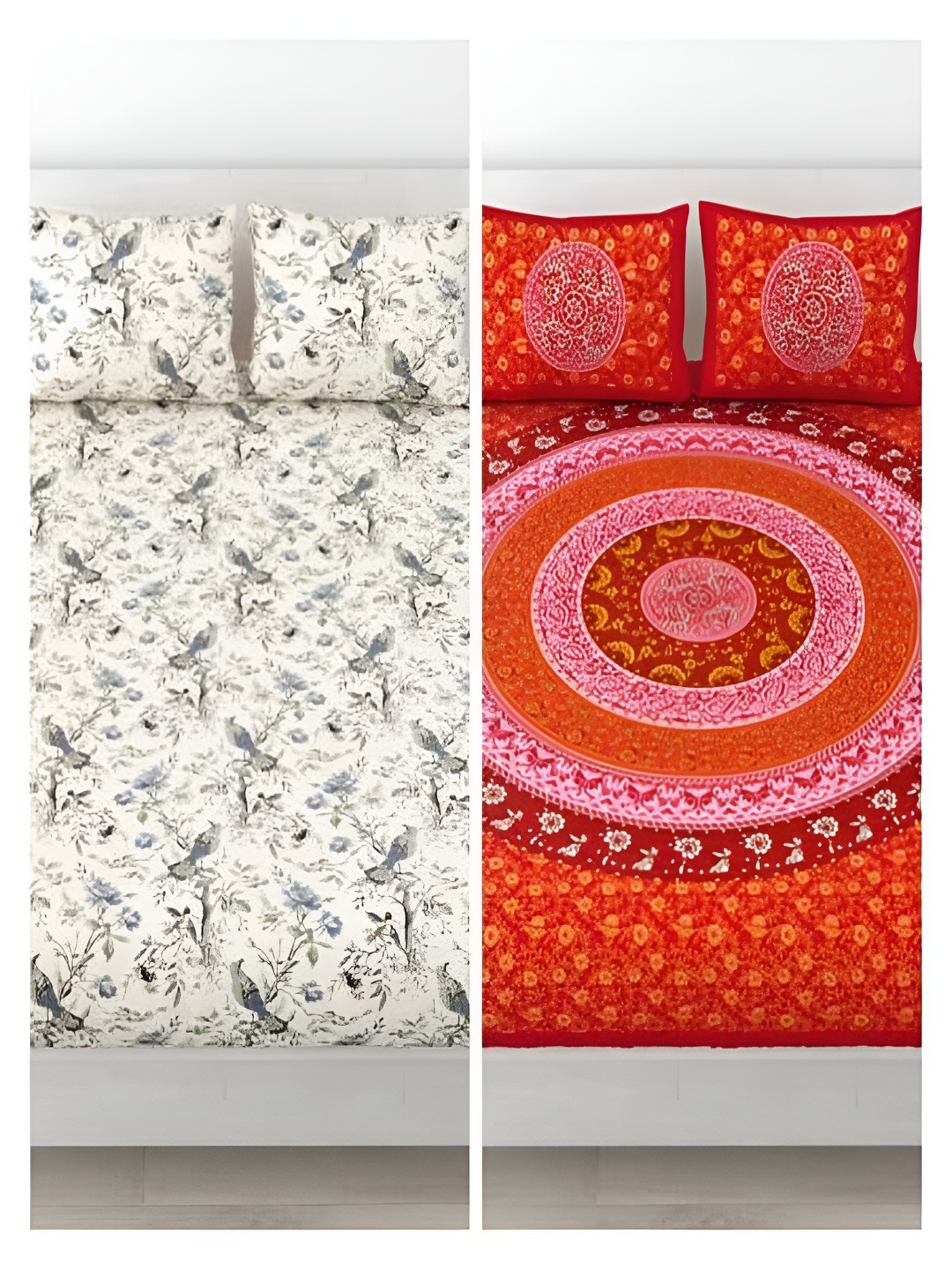 

Runjhun Red & White Floral 144 TC Cotton 2 Queen Bedsheet with 4 Pillow Covers