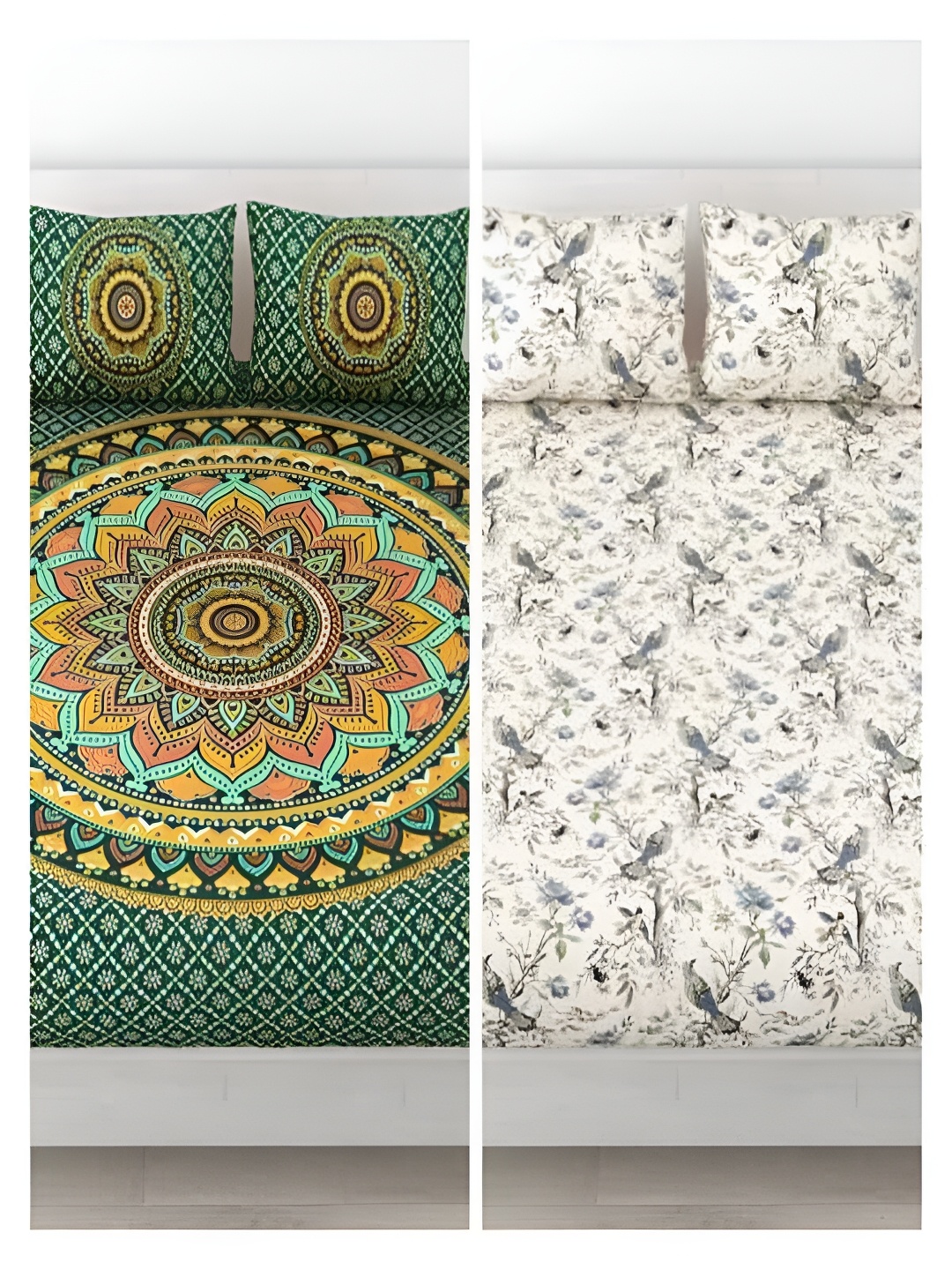 

Runjhun White & Green Ethnic Motifs 144 TC Cotton 2 Queen Bedsheet with 4 Pillow Covers