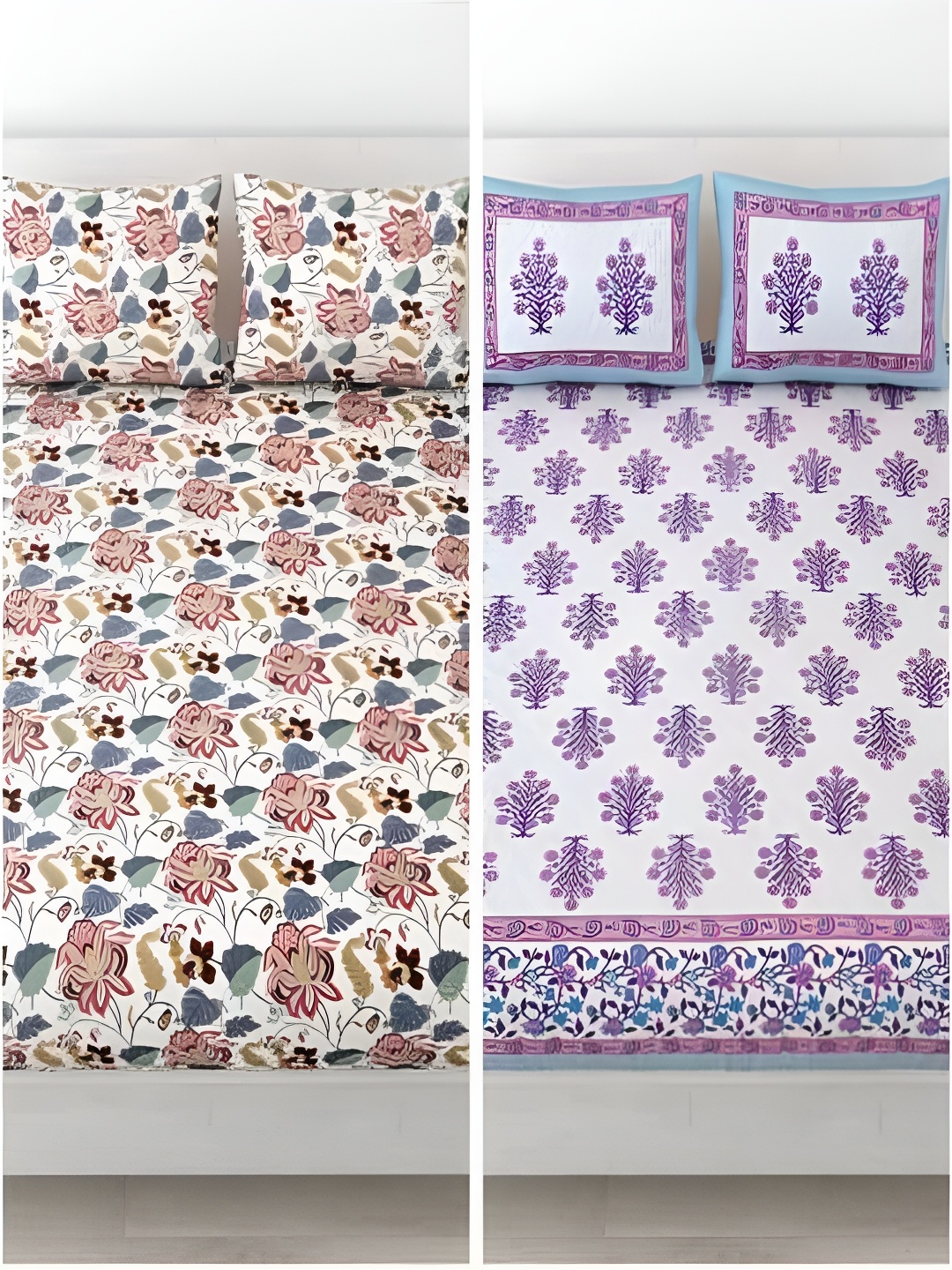 

Runjhun White & Purple Ethnic Motifs 144 TC Cotton 2 Queen Bedsheet with 4 Pillow Covers