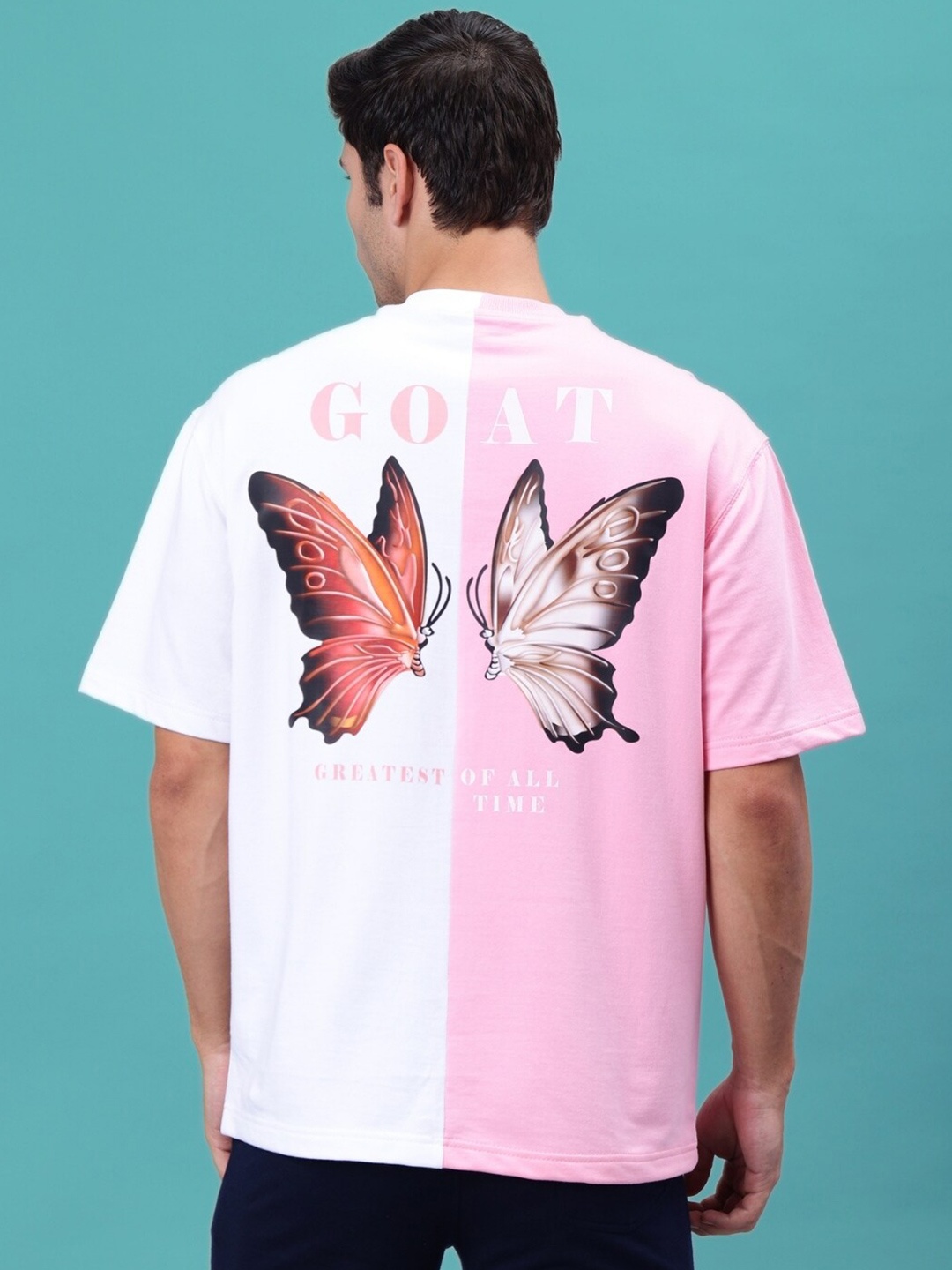 

WEARDUDS G.O.A.T Printed Drop Shoulder Sleeves Pure Cotton Oversized T-shirt, Pink