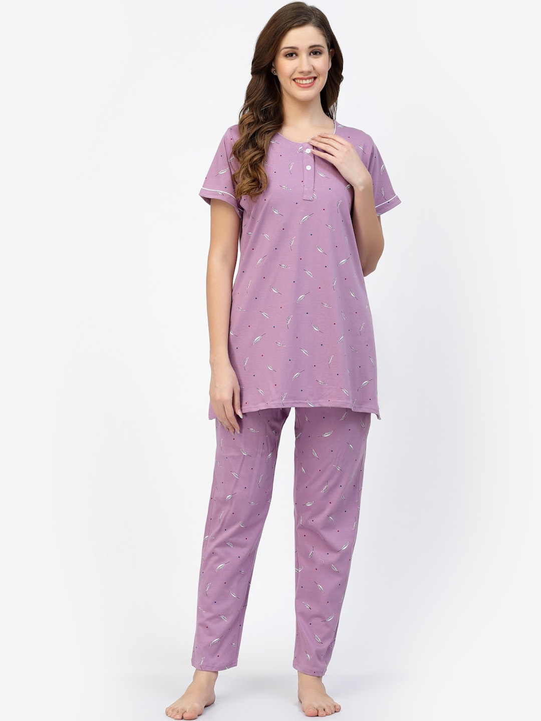 

SHYAM SONS FLAIR Floral Printed Night Suit, Purple