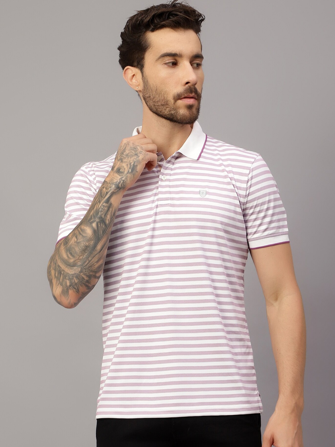 

Cantabil Striped Polo Collar Short Sleeves T-shirt, Pink