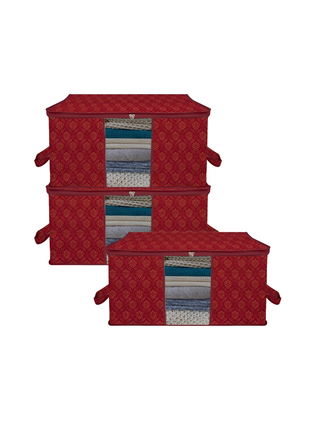 

Kuber Industries Maroon & Gold Toned 3 Pieces Reusable Multi-Utility Organisers
