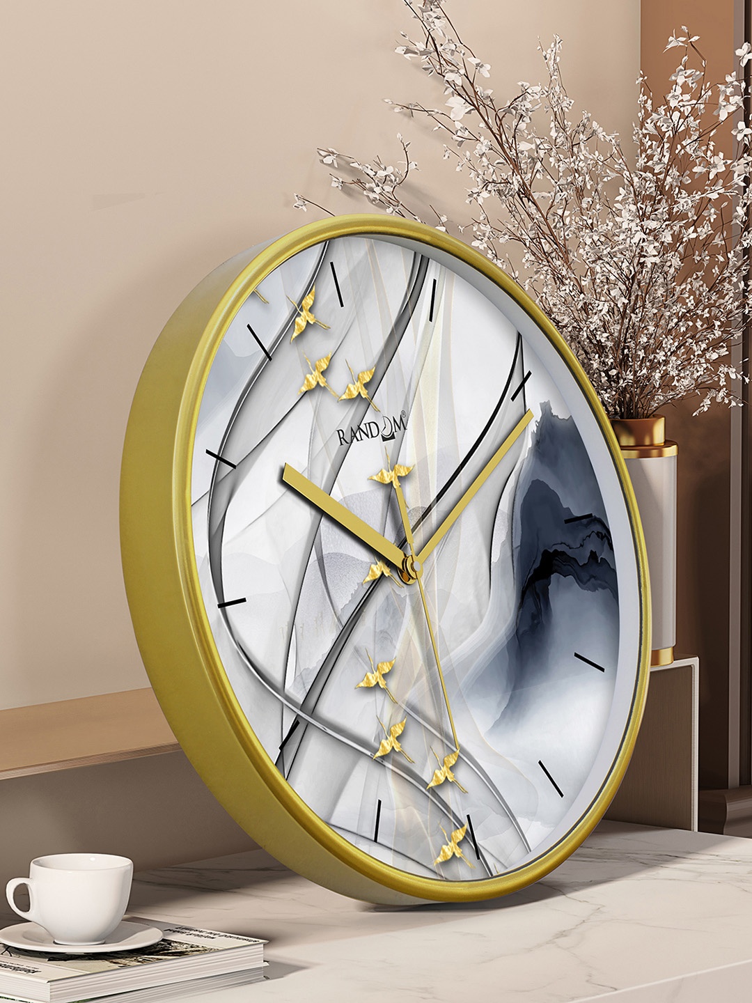 

RANDOM Gold Toned & White Printed Contemporary Round Wall Clock