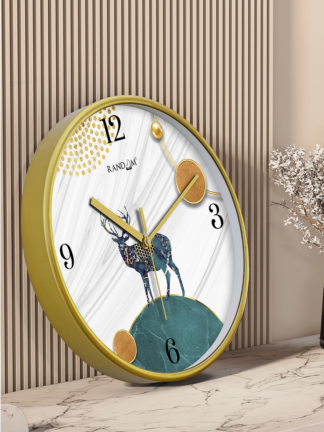 

RANDOM Gold Toned & Grey Printed Contemporary Round Wall Clock