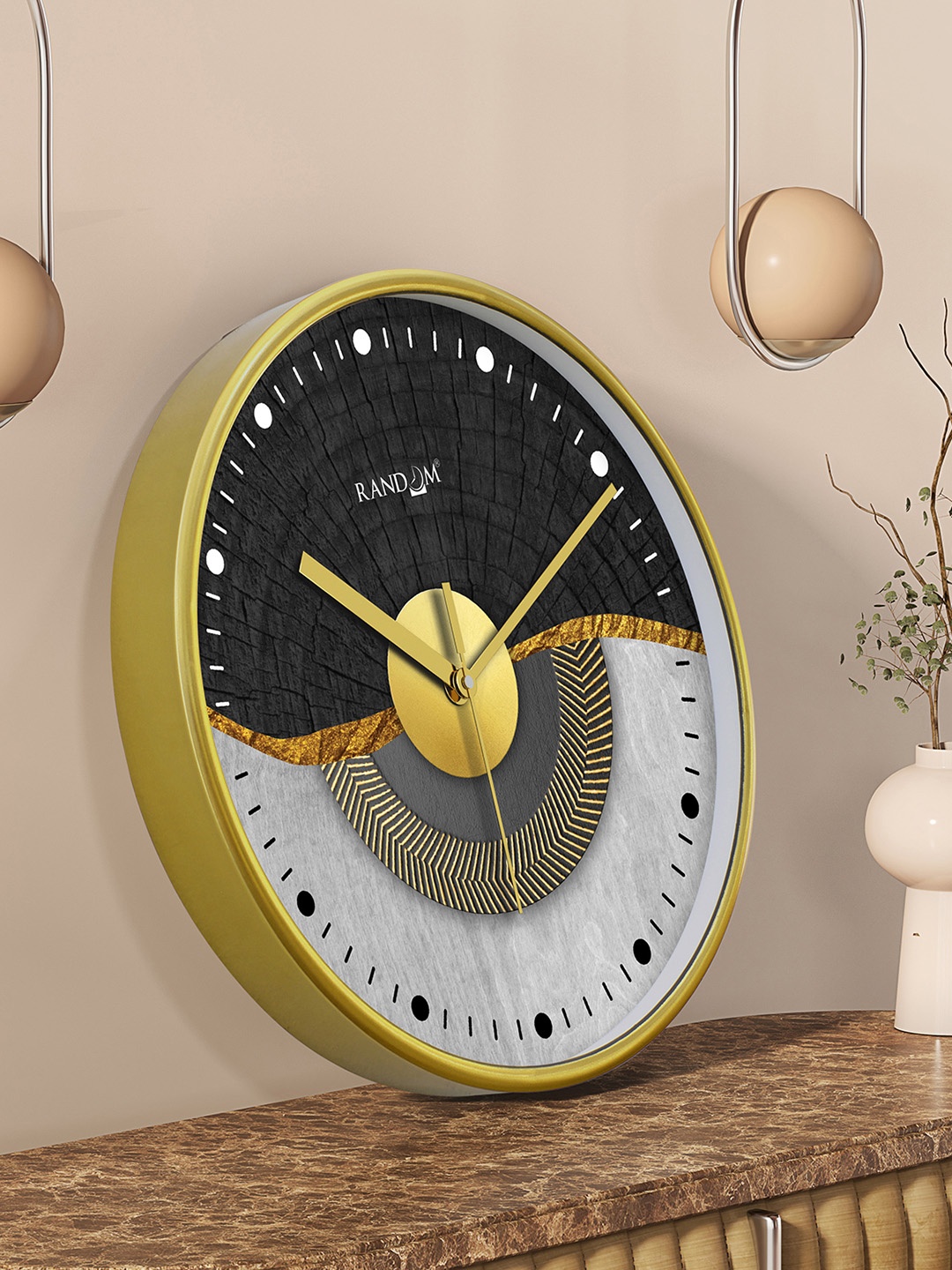 

RANDOM Gold Toned & Black Printed Contemporary Round Wall Clock