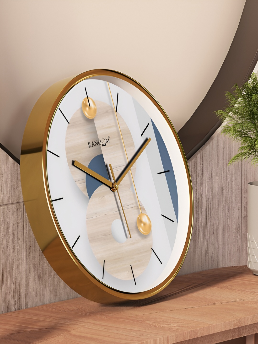 

RANDOM Gold Toned & White Printed Contemporary Round Wall Clock