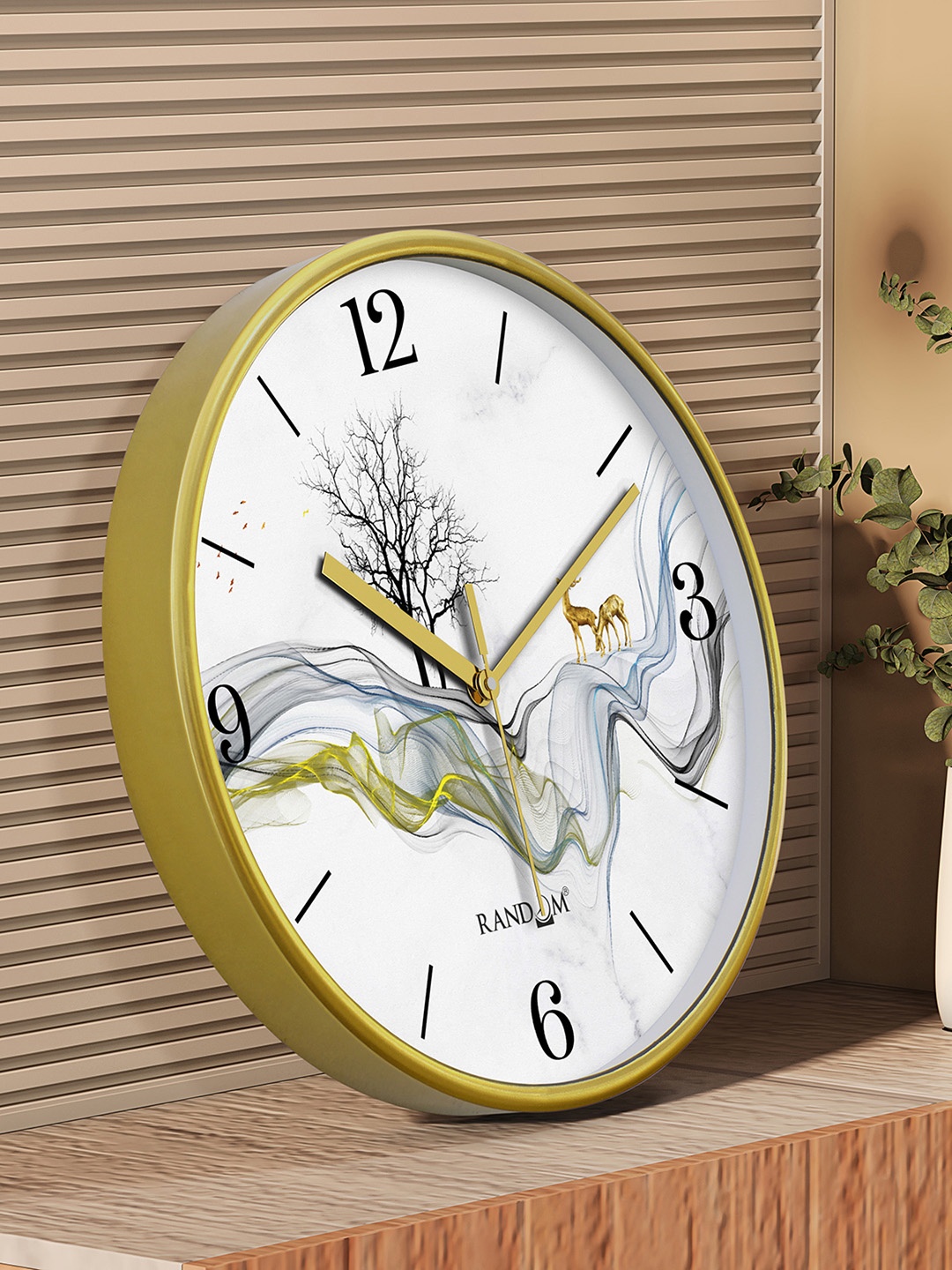 

RANDOM Gold Toned & White Printed Contemporary Round Wall Clock