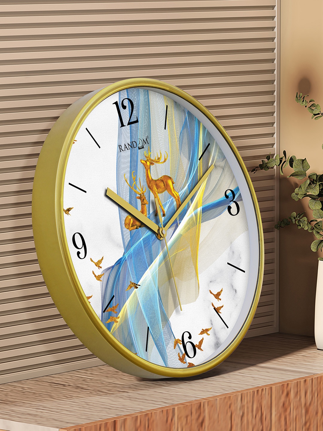 

RANDOM Gold Toned & White Printed Contemporary Round Wall Clock