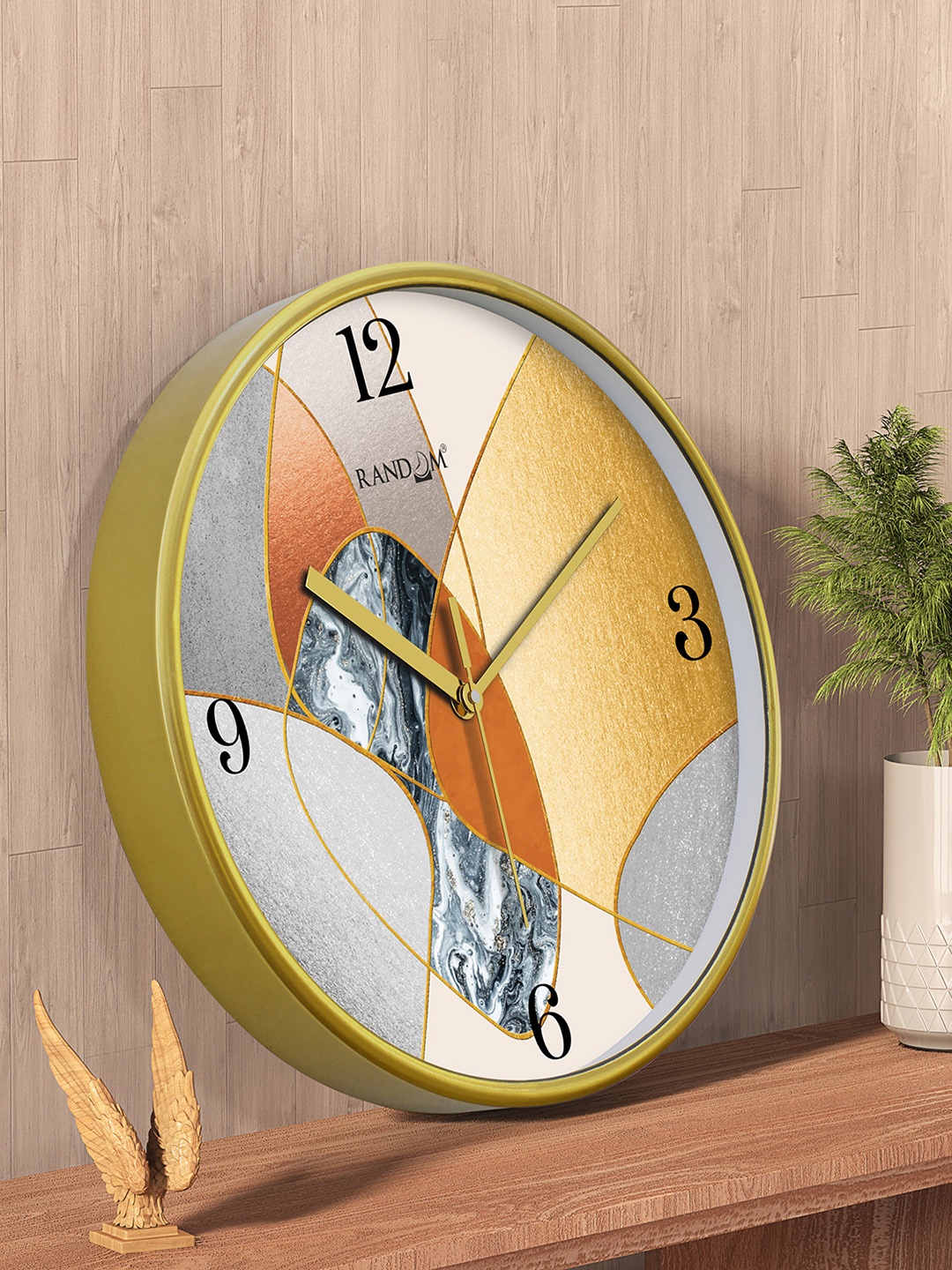 

RANDOM Gold Toned & Brown Printed Contemporary Round Wall Clock