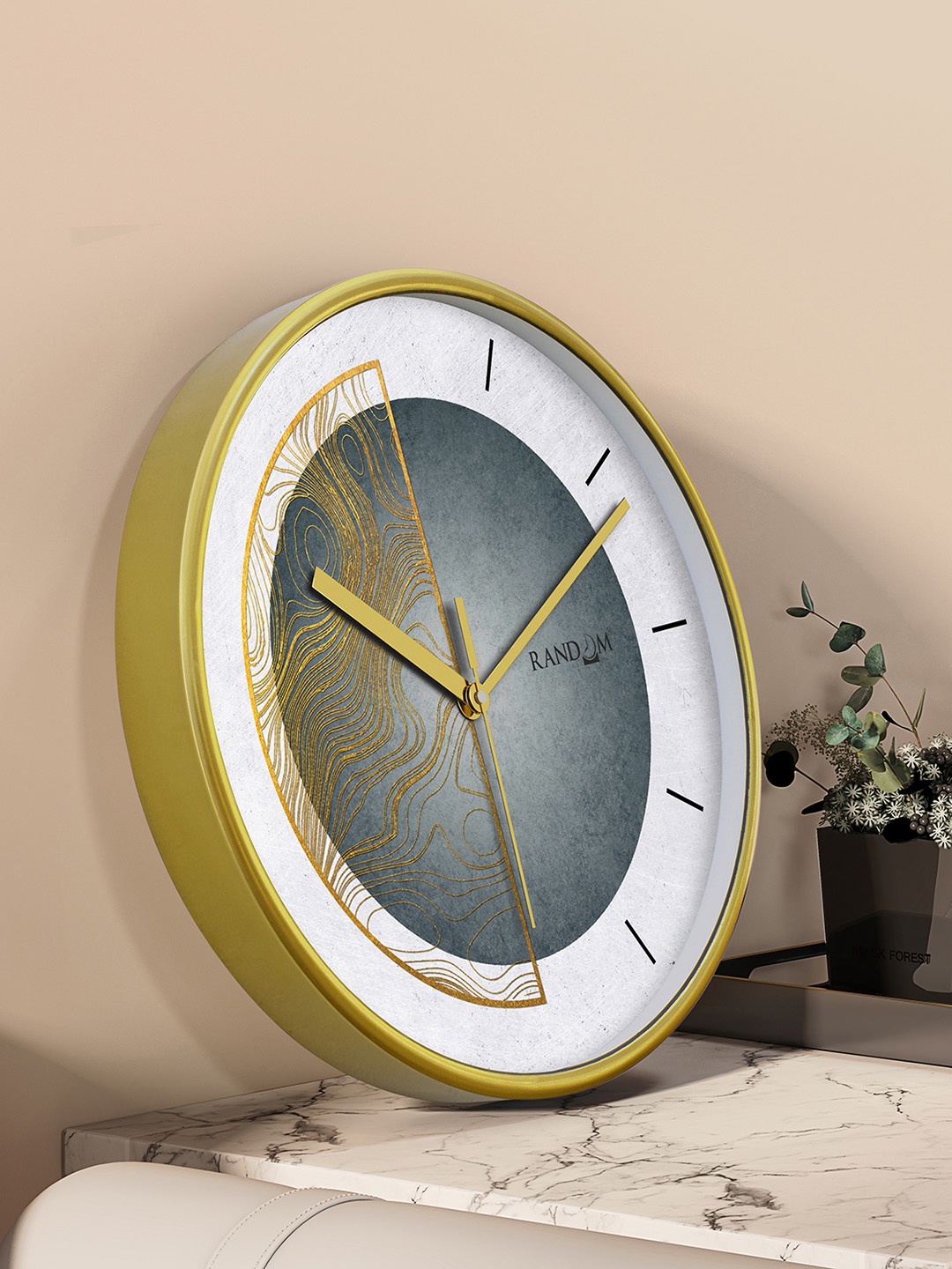 

RANDOM Gold Toned & Grey Printed Contemporary Round Wall Clock