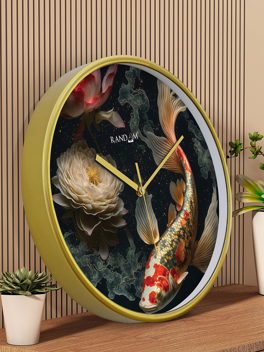 

RANDOM Gold Toned & Black Printed Contemporary Round Wall Clock