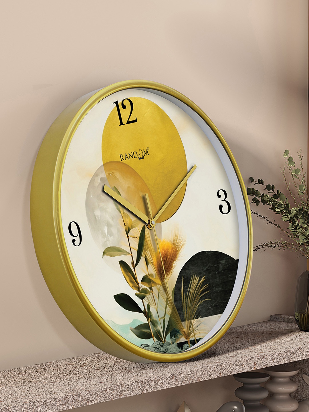 

RANDOM Gold Toned & Black Printed Contemporary Round Wall Clock