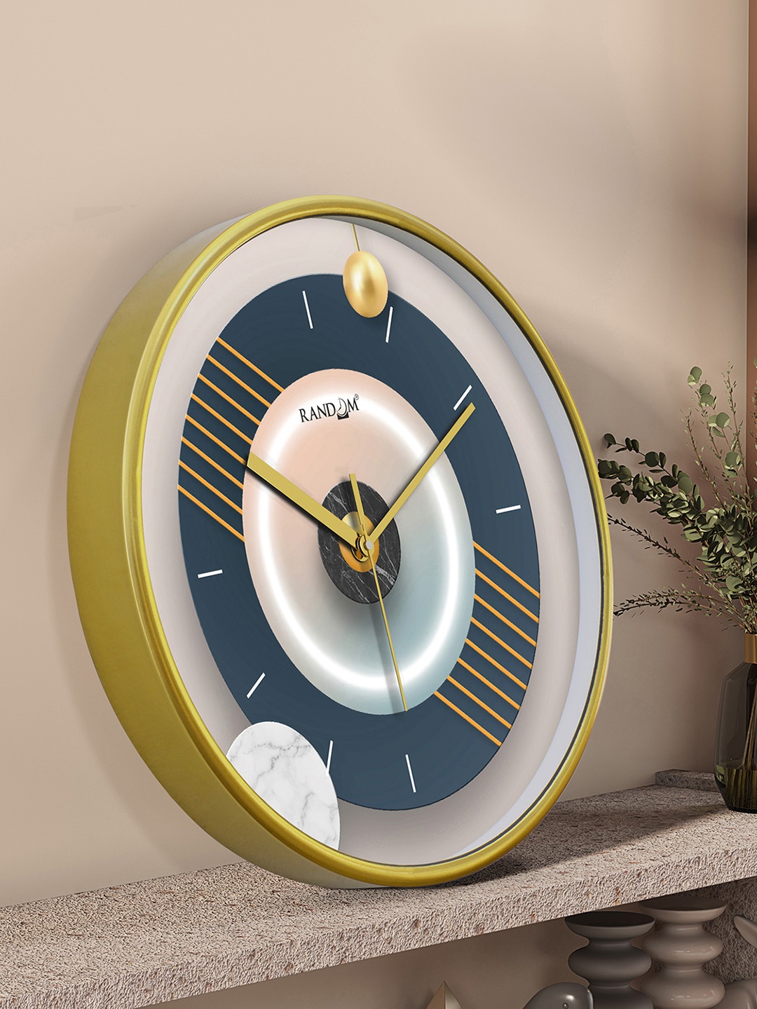 

RANDOM Gold Toned & White Printed Contemporary Round Wall Clock