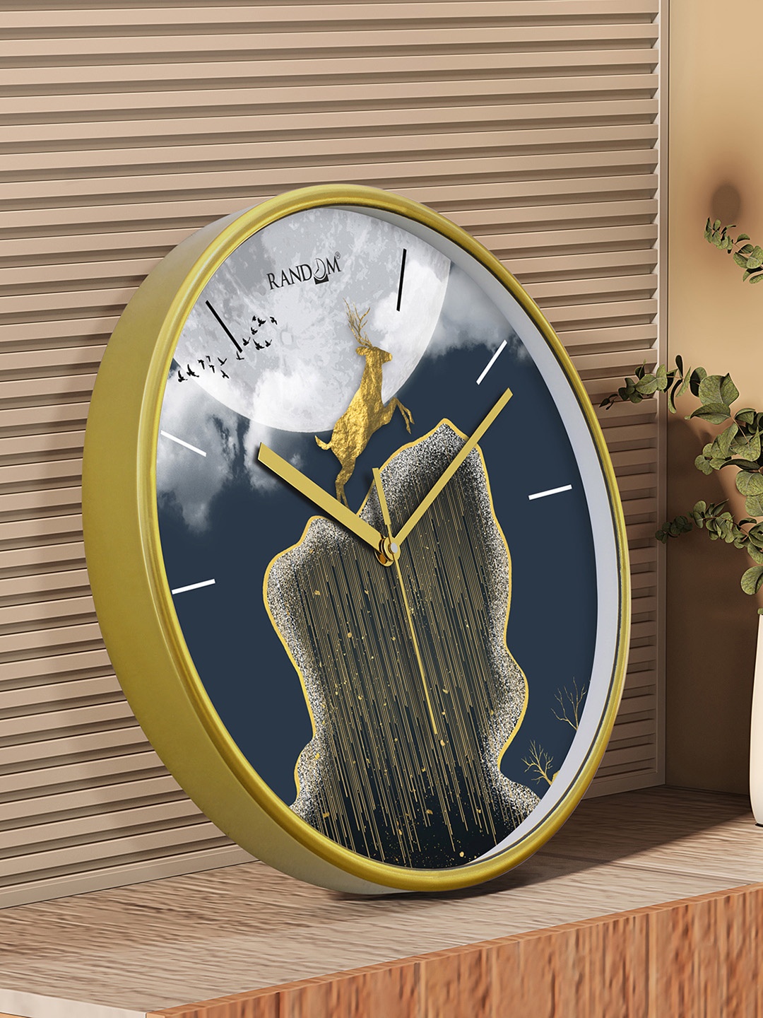 

RANDOM Gold Toned & White Printed Contemporary Round Wall Clock