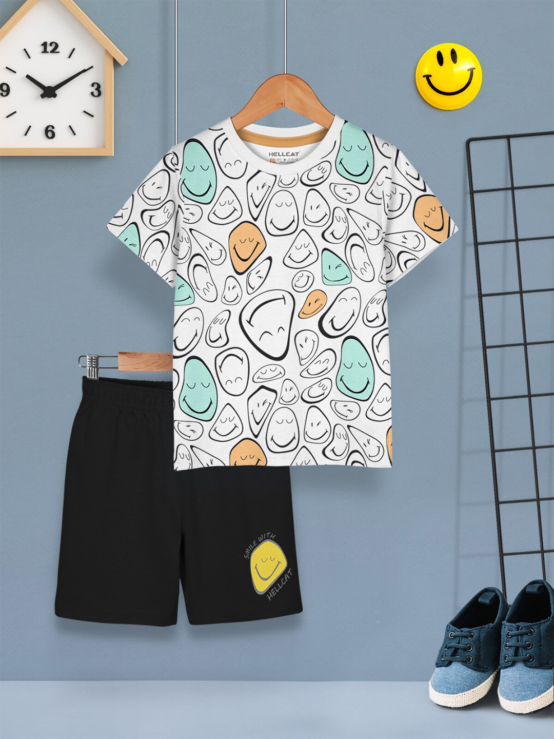 

HELLCAT Boys Printed T-shirt with Shorts, White