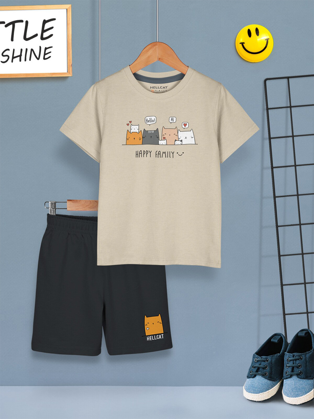 

HELLCAT Boys Printed T-shirt with Shorts, Beige