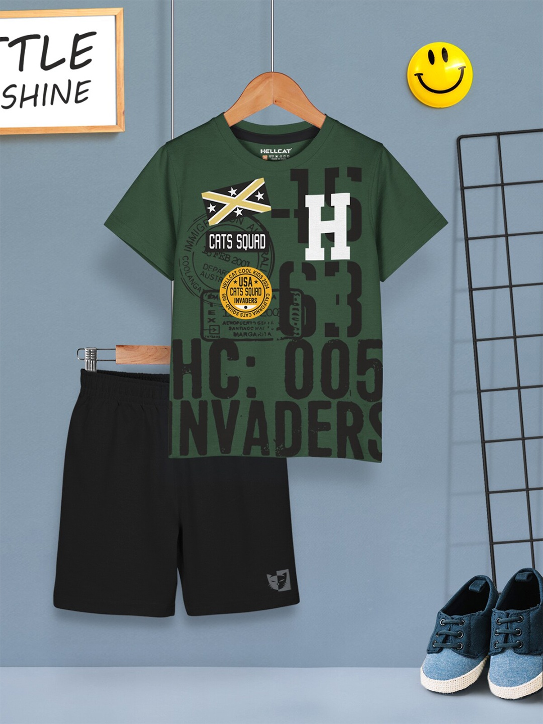 

HELLCAT Boys Printed T-shirt with Shorts, Olive