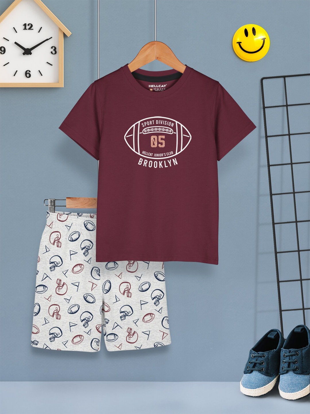 

HELLCAT Boys Printed T-shirt with Shorts, Maroon
