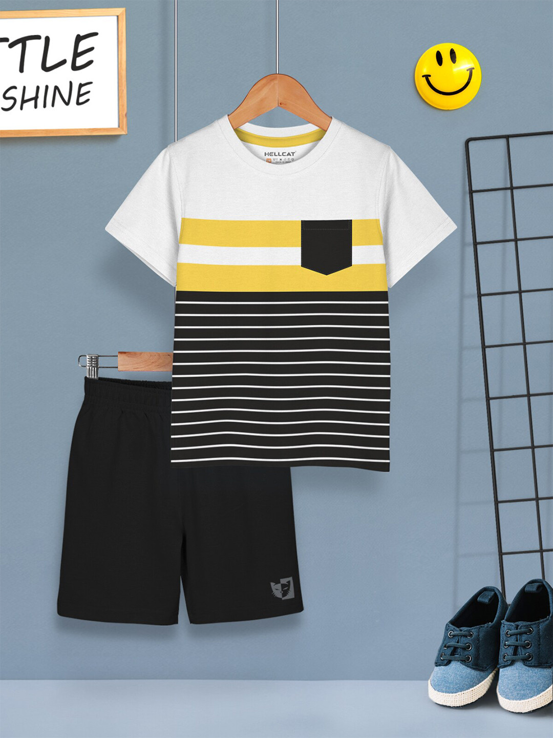 

HELLCAT Boys Printed T-shirt with Shorts, Black