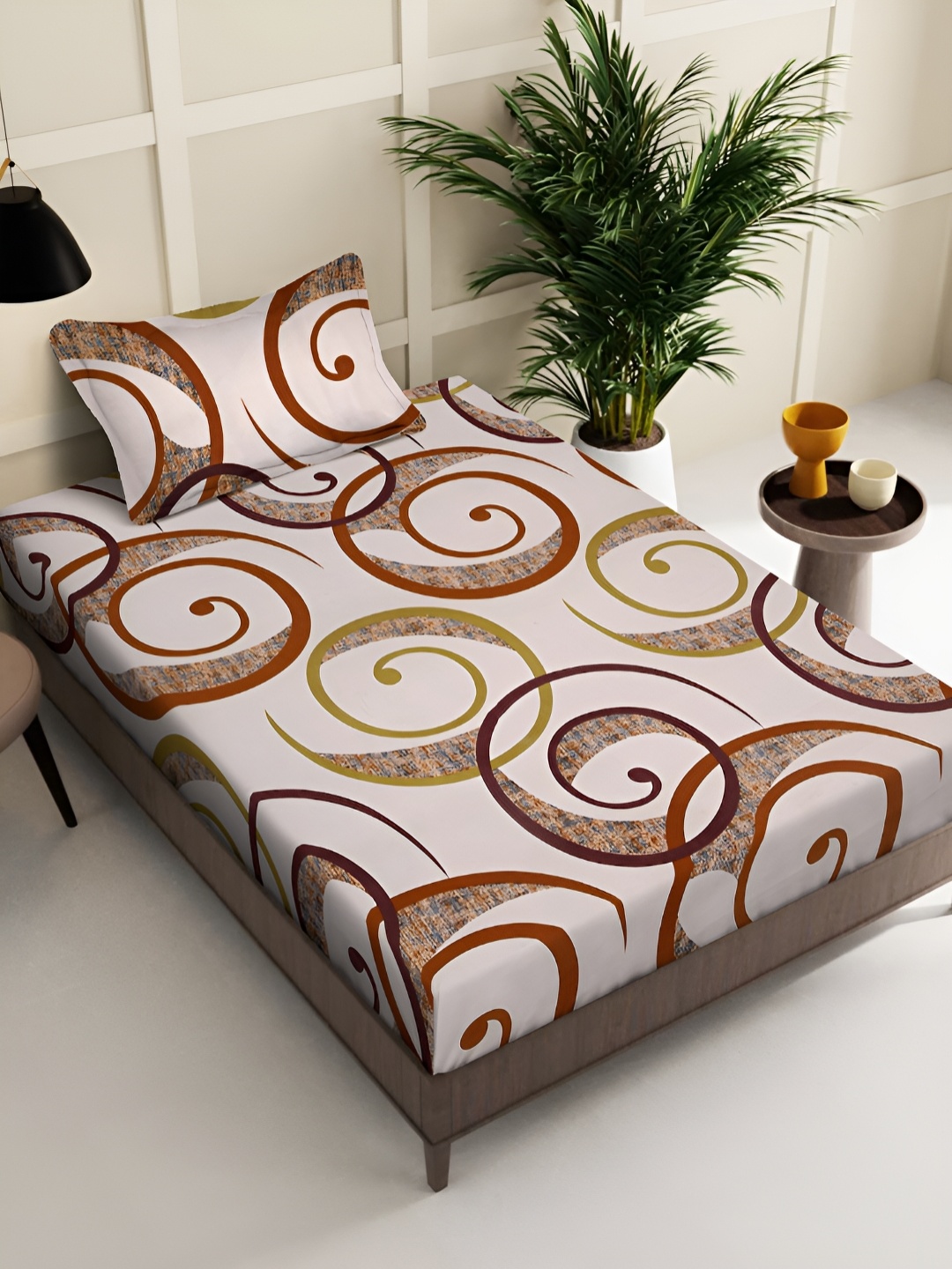 

KLOTTHE Brown & Pink Geometric Printed 300TC Single Bedsheet With Pillow Cover
