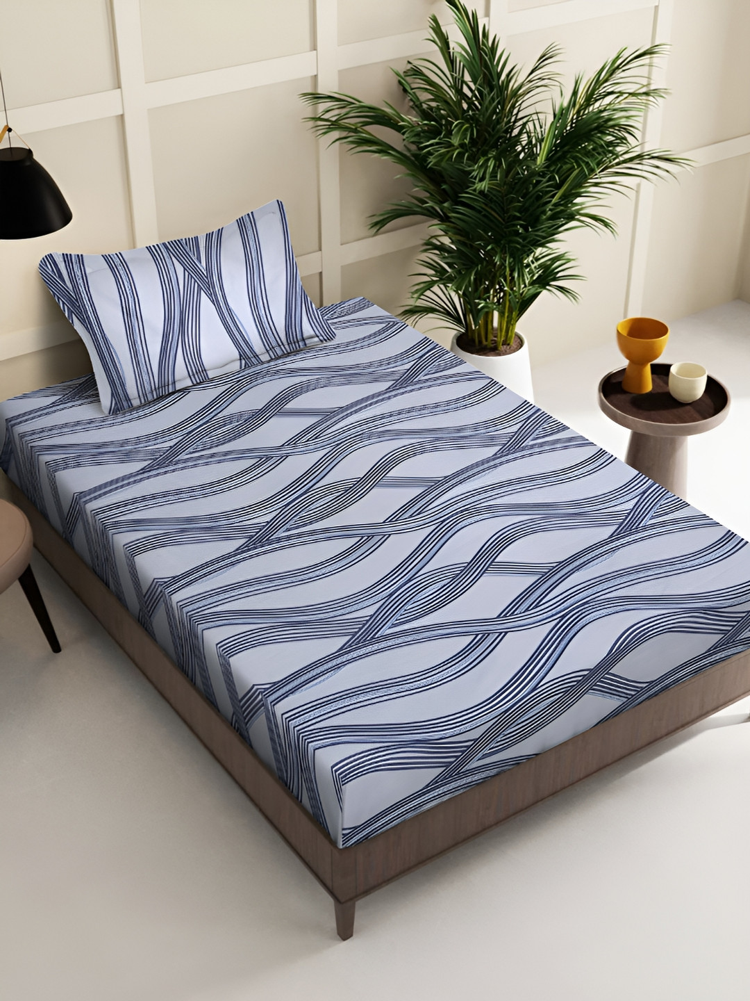 

KLOTTHE Blue Abstract Printed 300 TC Single Bed Bedsheet With 1 Pillow Cover