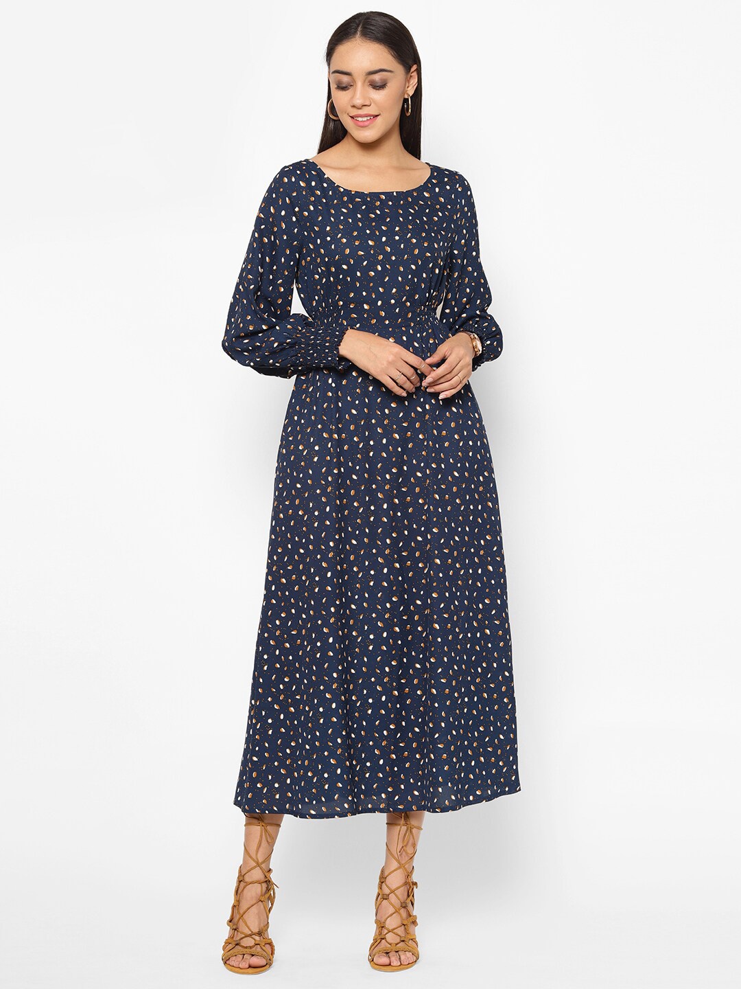 

HOUSE OF KKARMA Floral Printed Crepe Fit & Flare Midi Dress, Blue