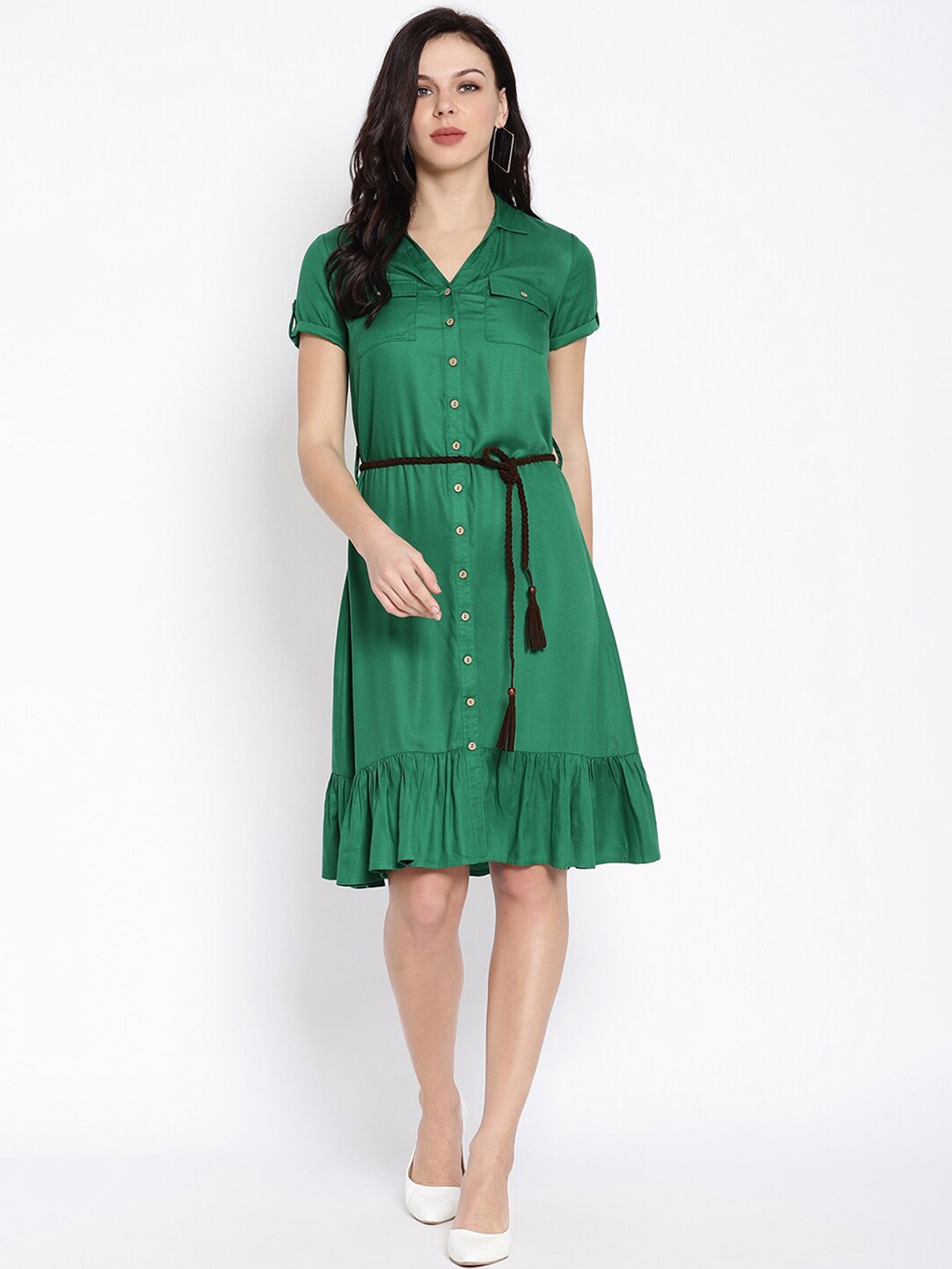 

HOUSE OF KKARMA Shirt Collar Shirt Dress, Green