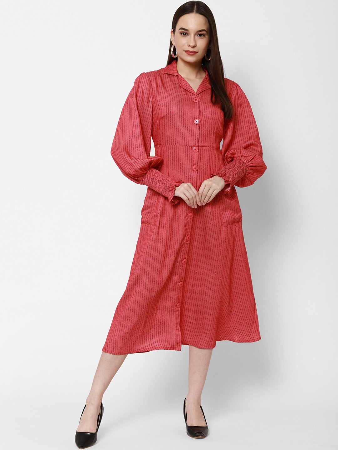 

HOUSE OF KKARMA Striped Shirt Midi Dress, Pink