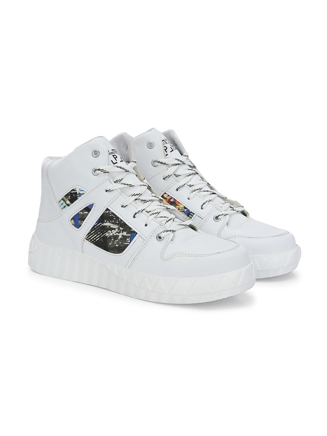 

Hundo P Men Round Toe Mid-Top Lace-Ups Sneakers, White
