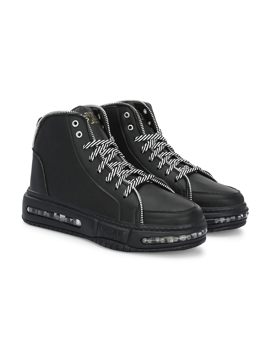 

Hundo P Men Round Toe Mid-Top Sneakers, Black